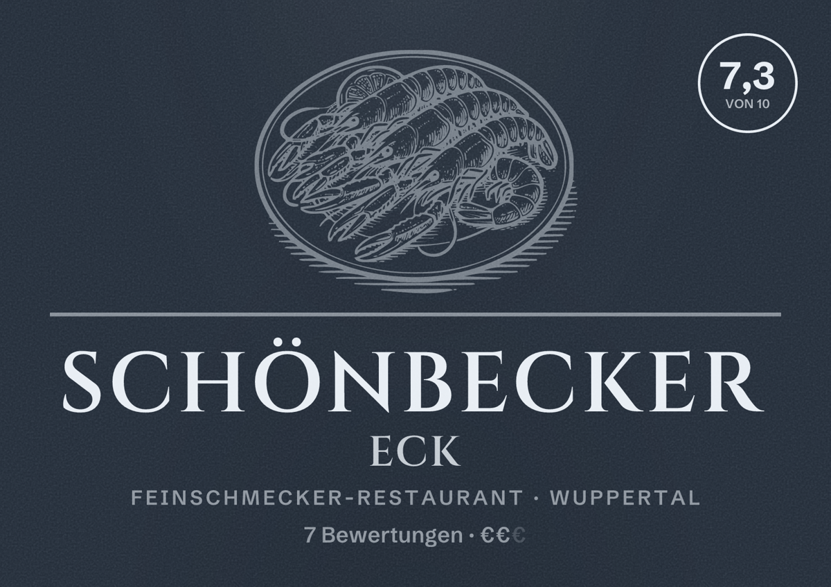 Illustriertes Poster von Schönbecker Eck, Feinschmecker-Restaurant in Wuppertal: Bewertung 7,3 von 10 aus 7 Bewertungen, Preisniveau €€