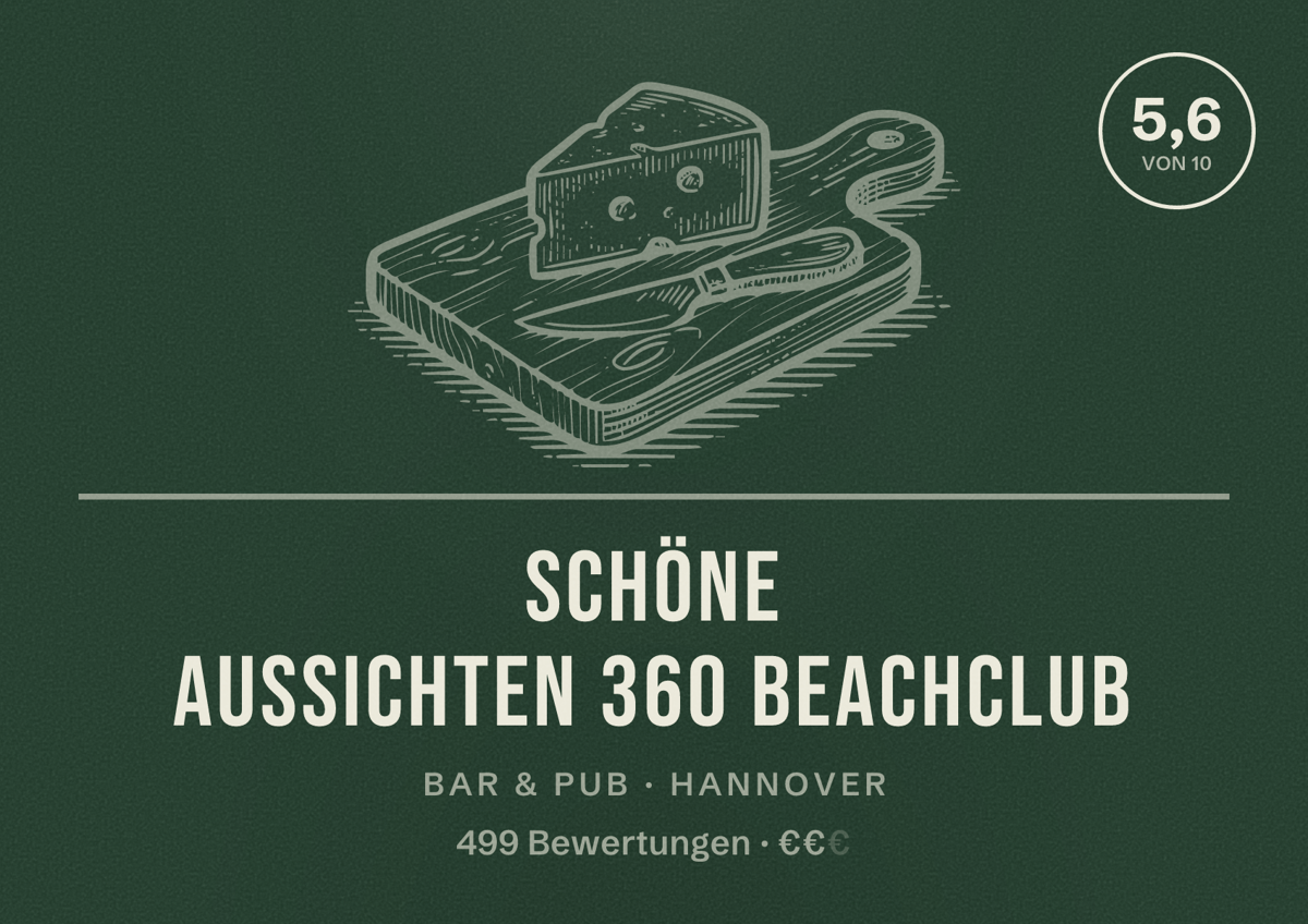 Illustriertes Poster von Schöne Aussichten 360 Beachclub, Bar & Pub in Hannover: Gästebewertung 5,6 von 10 aus 499 Bewertungen