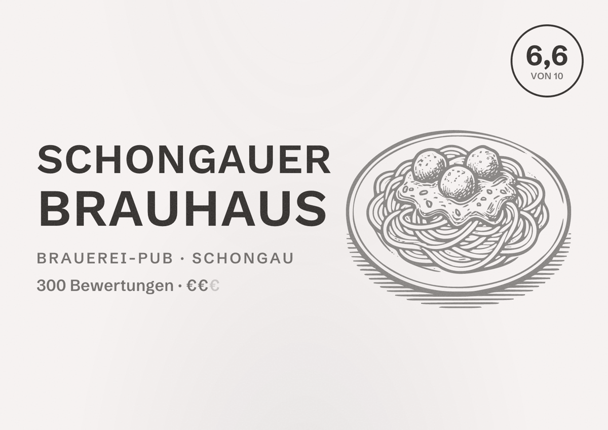 Illustriertes Poster von Schongauer Brauhaus, Brauerei-Pub in Schongau: Bewertung 6,6 von 10 aus 300 Bewertungen, Preisniveau €€