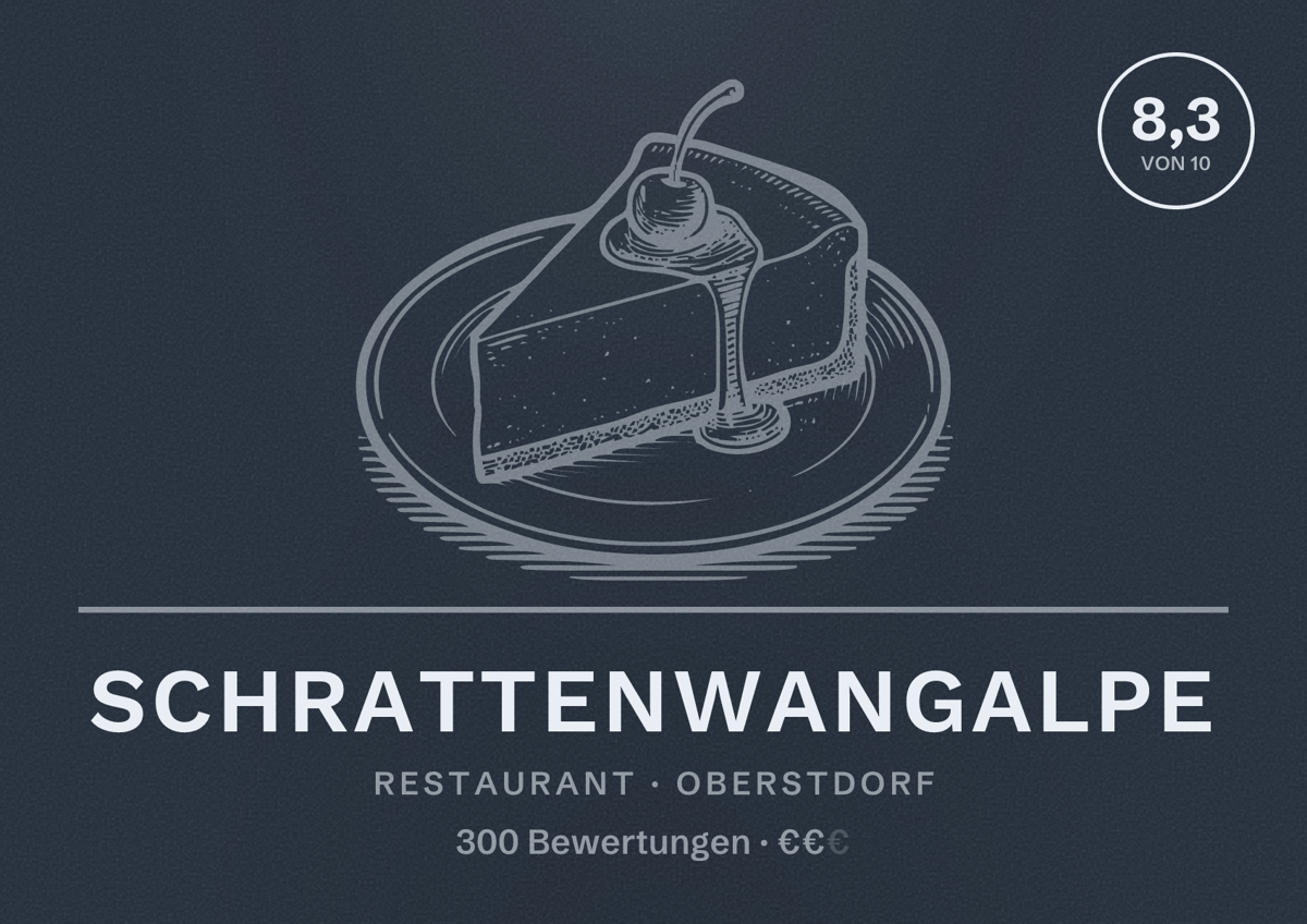 Illustriertes Poster von Schrattenwangalpe, Restaurant in Oberstdorf: Bewertung 8,3 von 10 aus 300 Bewertungen, Preisniveau €€