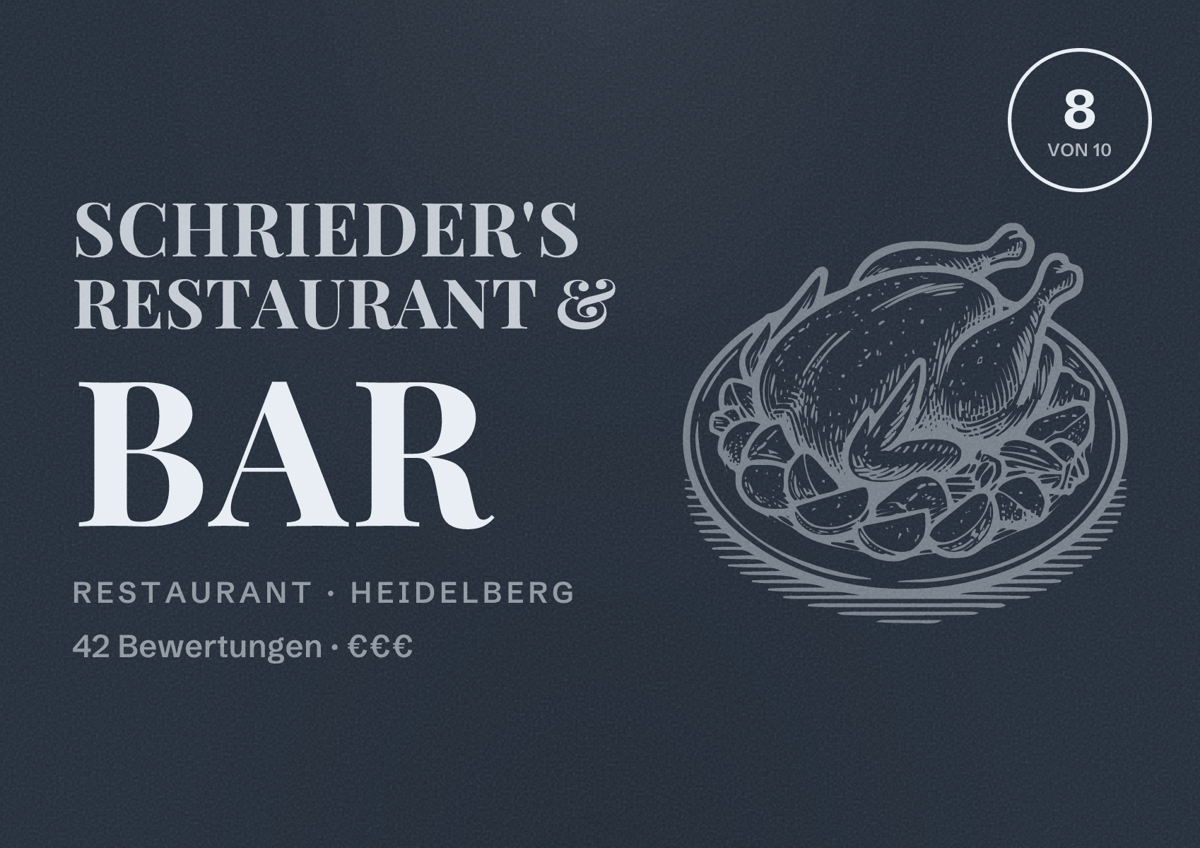 Illustriertes Poster von Schrieder's Restaurant & Bar, Restaurant in Heidelberg: Bewertung 8 von 10 aus 42 Bewertungen, Preisniveau €€€