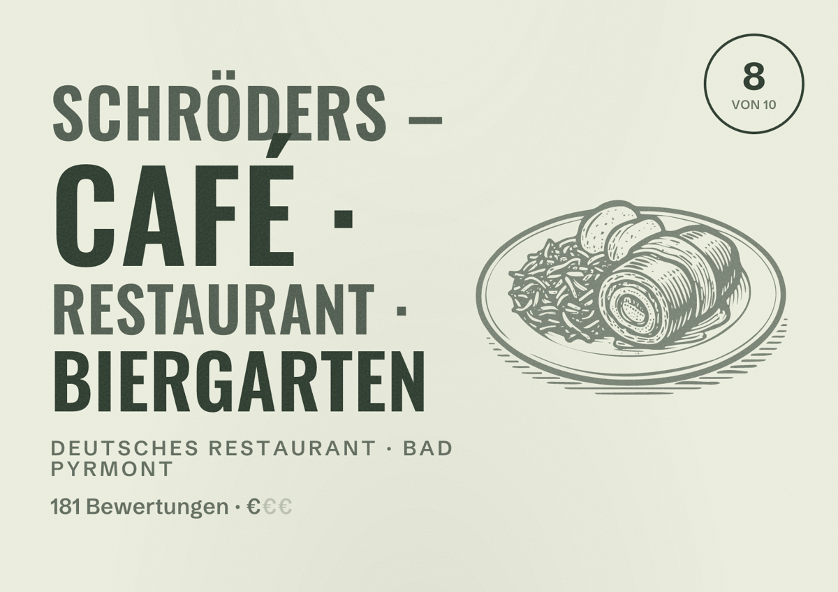 Illustriertes Poster von Schröders – Café · Restaurant · Biergarten, Deutsches Restaurant in Bad Pyrmont: Bewertung 8 von 10 aus 181 Bewertungen, Preisniveau €