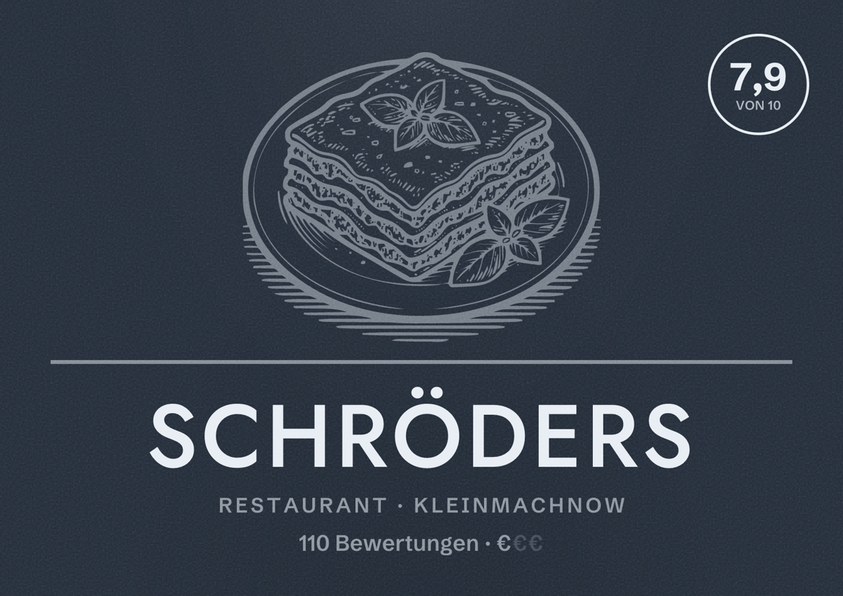 Illustriertes Poster von Schröders, Restaurant in Kleinmachnow: Bewertung 7,9 von 10 aus 110 Bewertungen, Preisniveau €