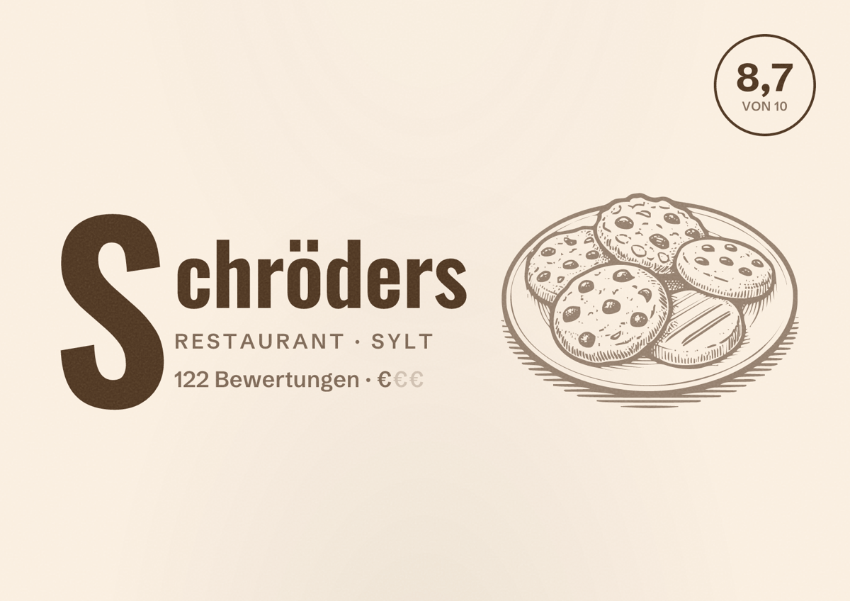 Illustriertes Poster von Schröders, Restaurant in Sylt: Bewertung 8,7 von 10 aus 122 Bewertungen, Preisniveau €
