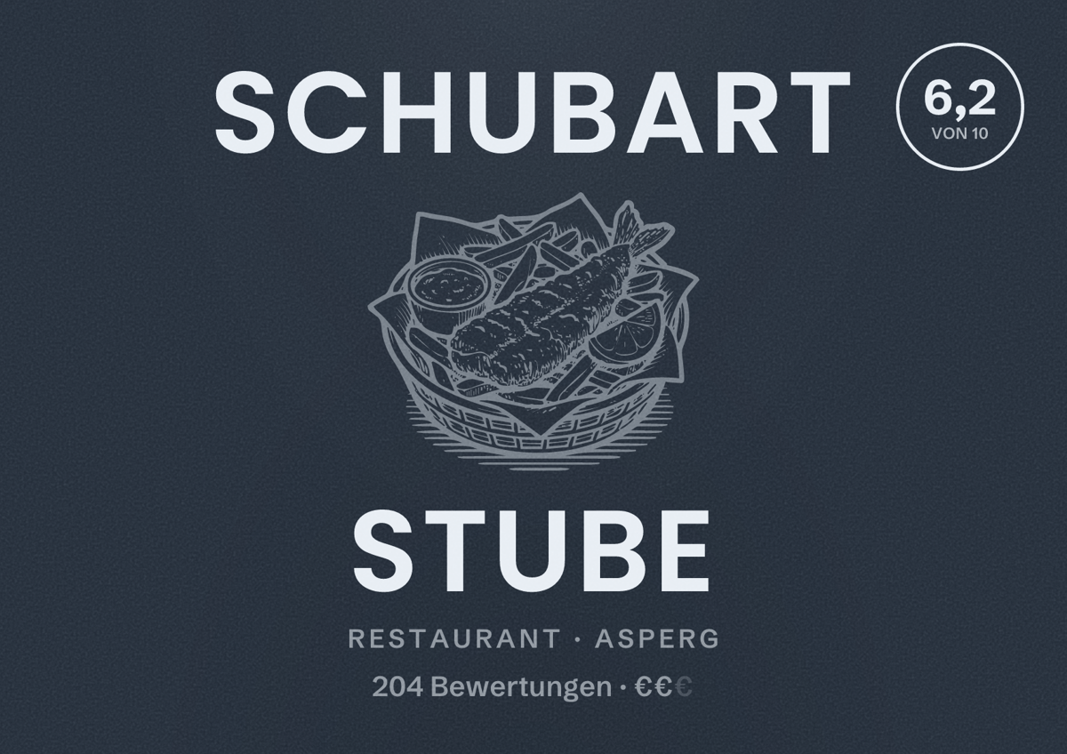 Illustriertes Poster von Schubart Stube, Restaurant in Asperg: Bewertung 6,2 von 10 aus 204 Bewertungen, Preisniveau €€