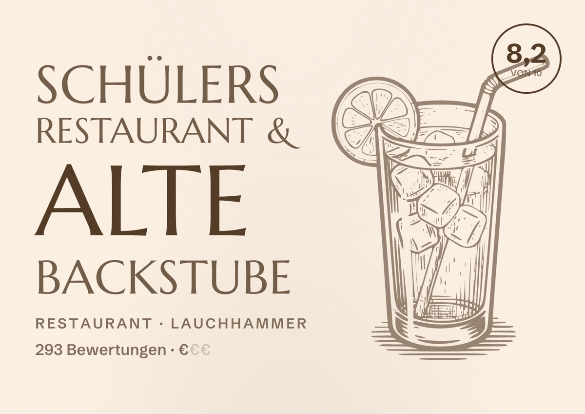 Illustriertes Poster von Schülers Restaurant & Alte Backstube, Restaurant in Lauchhammer: Bewertung 8,2 von 10 aus 293 Bewertungen, Preisniveau €