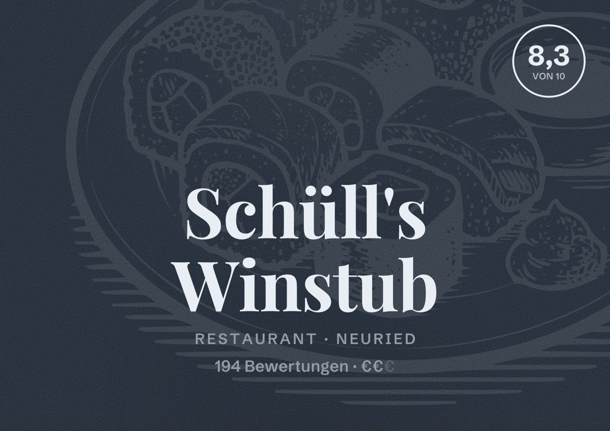 Illustriertes Poster von Schüll's Winstub, Restaurant in Neuried: Bewertung 8,3 von 10 aus 194 Bewertungen, Preisniveau €€