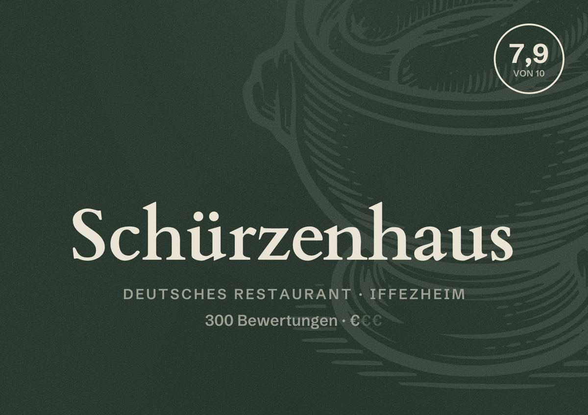 Illustriertes Poster von Schürzenhaus, Deutsches Restaurant in Iffezheim: Bewertung 7,9 von 10 aus 300 Bewertungen, Preisniveau €