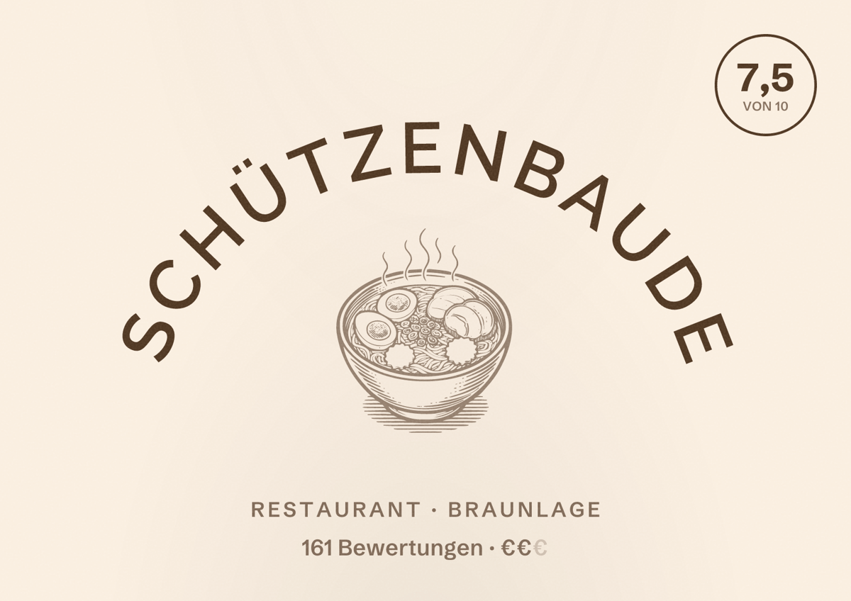 Illustriertes Poster von Schützenbaude, Restaurant in Braunlage: Bewertung 7,5 von 10 aus 161 Bewertungen, Preisniveau €€