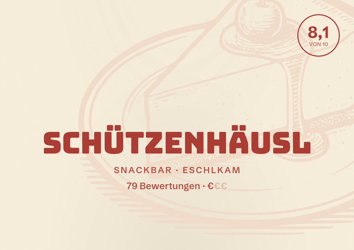 Illustriertes Poster von Schützenhäusl, Snackbar in Eschlkam: Bewertung 8,1 von 10 aus 79 Bewertungen, Preisniveau €