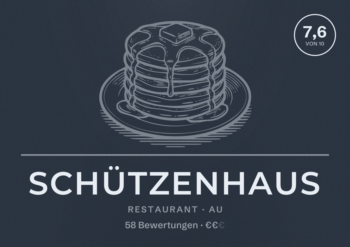 Illustriertes Poster von Schützenhaus, Restaurant in Au: Bewertung 7,6 von 10 aus 58 Bewertungen, Preisniveau €€