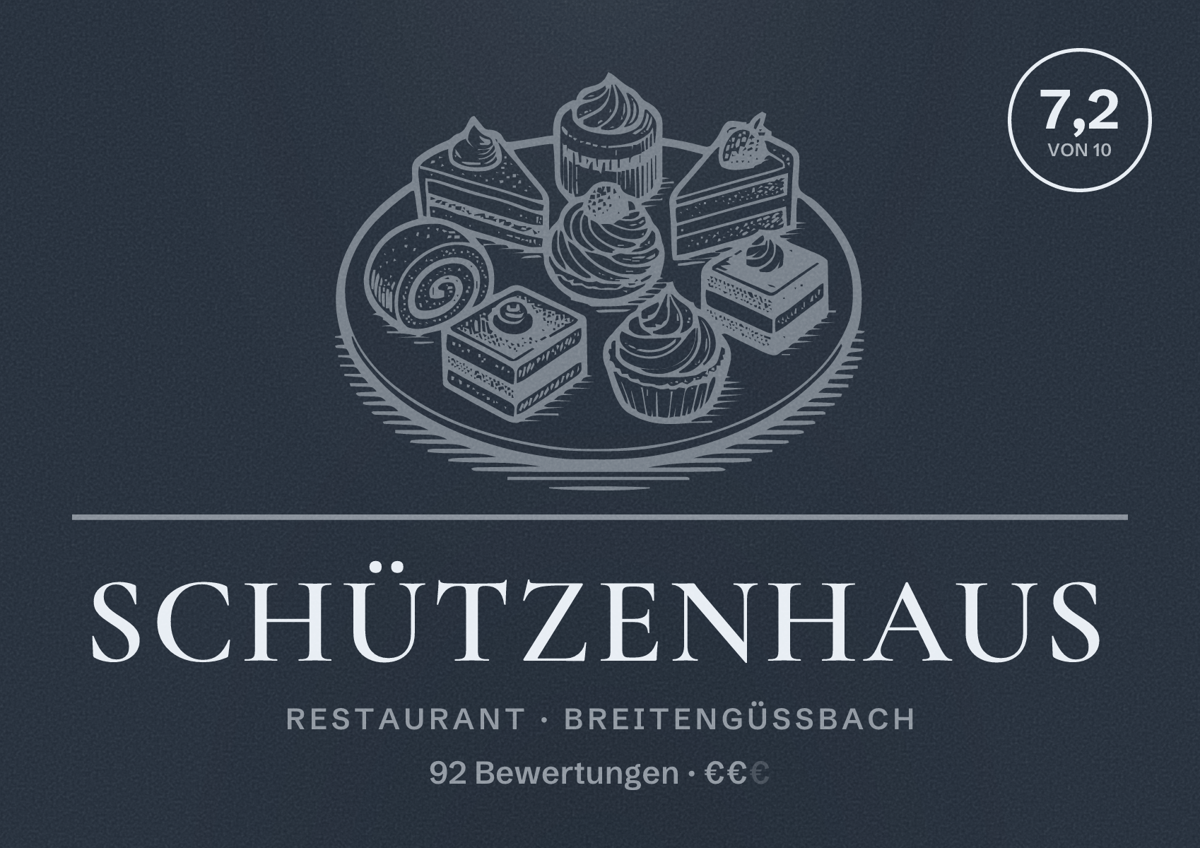Illustriertes Poster von Schützenhaus, Restaurant in Breitengüßbach: Bewertung 7,2 von 10 aus 92 Bewertungen, Preisniveau €€