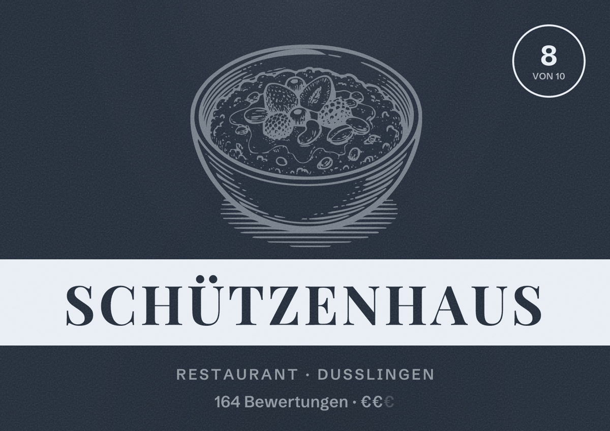 Illustriertes Poster von Schützenhaus, Restaurant in Dußlingen: Bewertung 8 von 10 aus 164 Bewertungen, Preisniveau €€