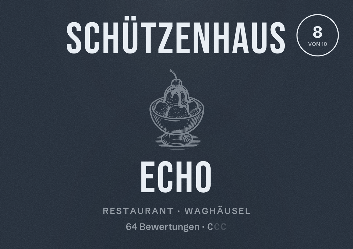 Illustriertes Poster von Schützenhaus Echo, Restaurant in Waghäusel: Bewertung 8 von 10 aus 64 Bewertungen, Preisniveau €