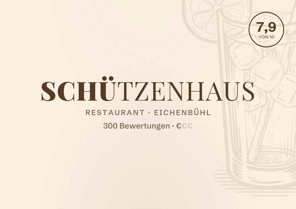Illustriertes Poster von Schützenhaus, Restaurant in Eichenbühl: Bewertung 7,9 von 10 aus 300 Bewertungen, Preisniveau €