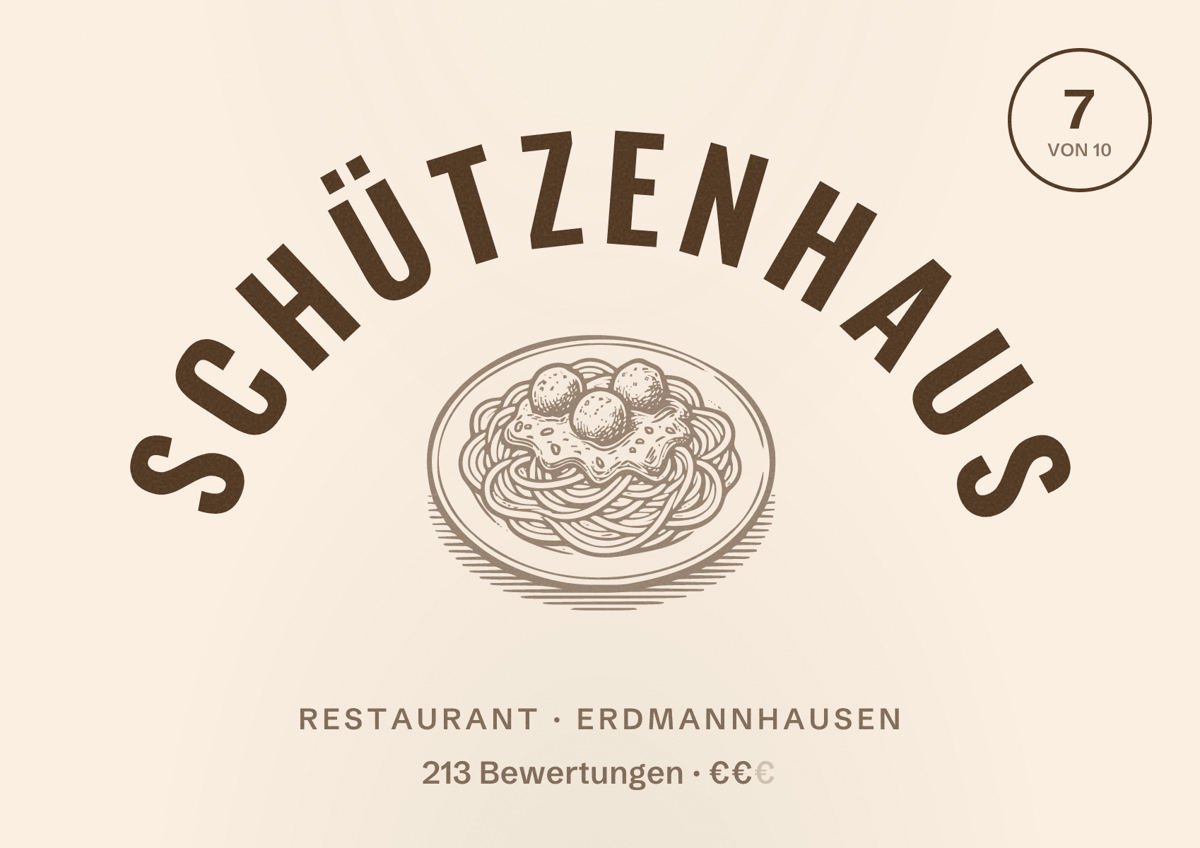 Illustriertes Poster von Schützenhaus, Restaurant in Erdmannhausen: Bewertung 7 von 10 aus 213 Bewertungen, Preisniveau €€