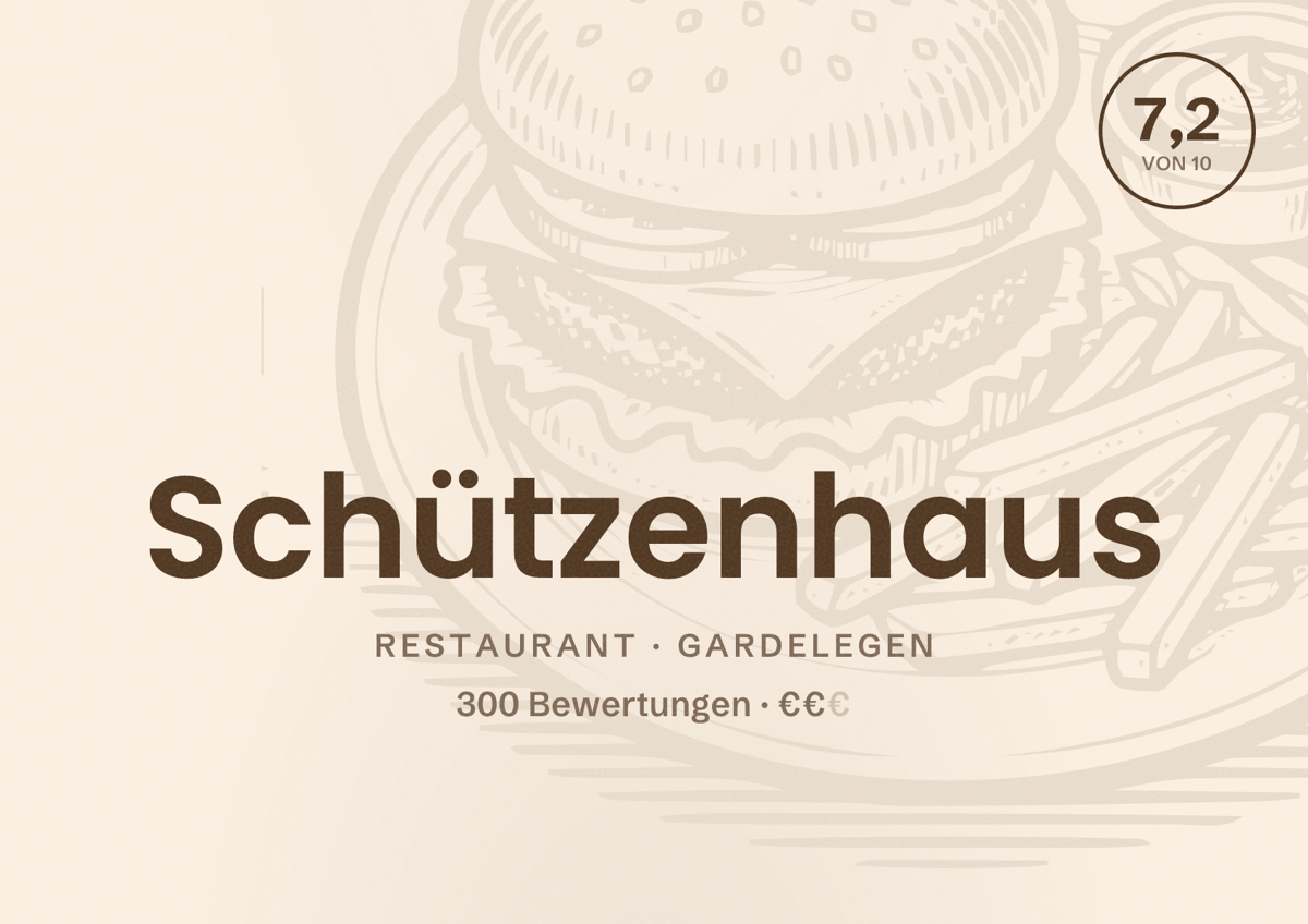 Illustriertes Poster von Schützenhaus, Restaurant in Gardelegen: Bewertung 7,2 von 10 aus 300 Bewertungen, Preisniveau €€