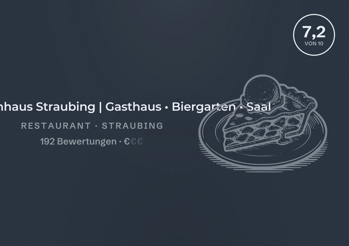 Illustriertes Poster von Schützenhaus Straubing | Gasthaus • Biergarten • Saal, Restaurant in Straubing: Bewertung 7,2 von 10 aus 192 Bewertungen, Preisniveau €