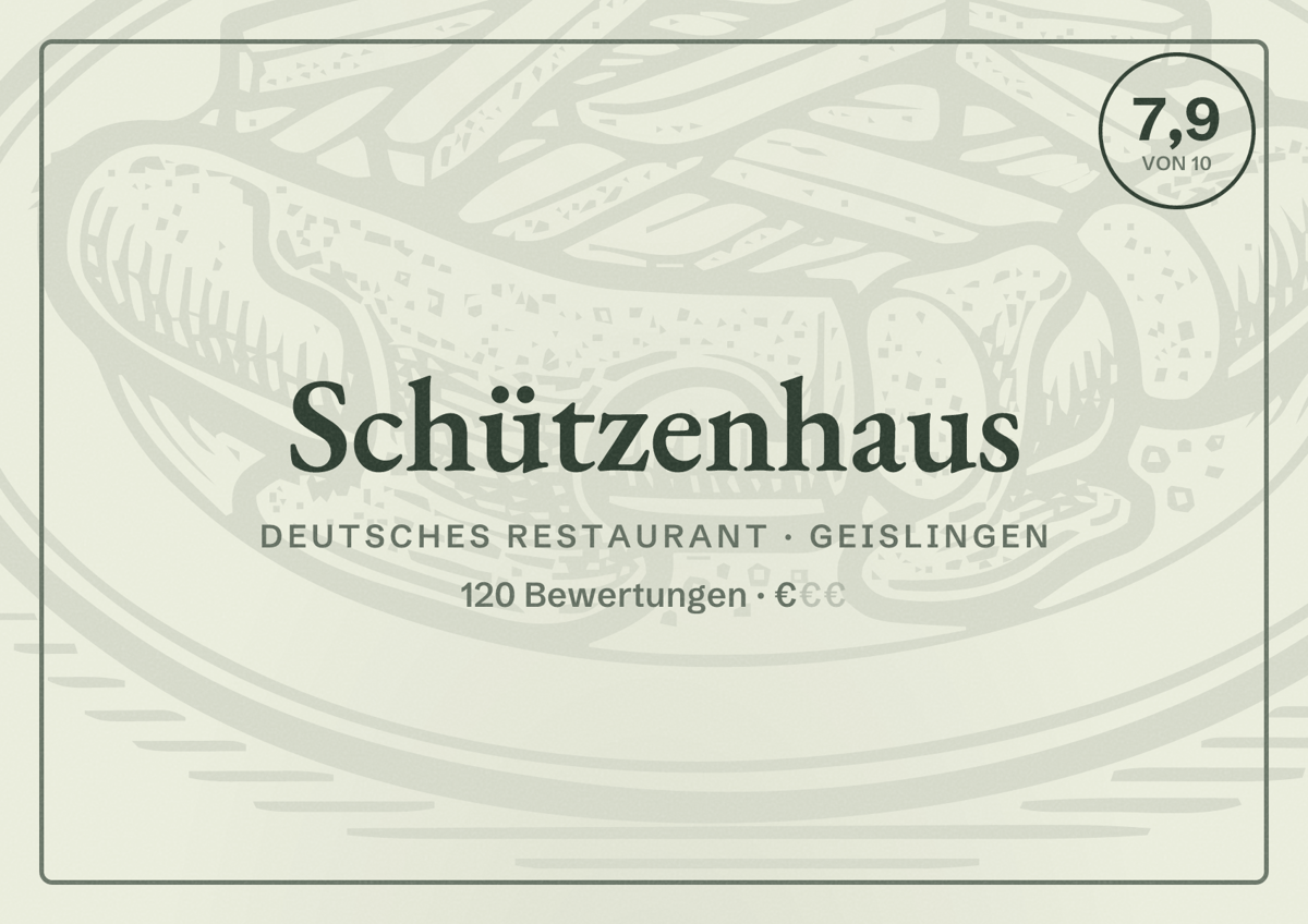 Illustriertes Poster von Schützenhaus, Deutsches Restaurant in Geislingen: Bewertung 7,9 von 10 aus 120 Bewertungen, Preisniveau €