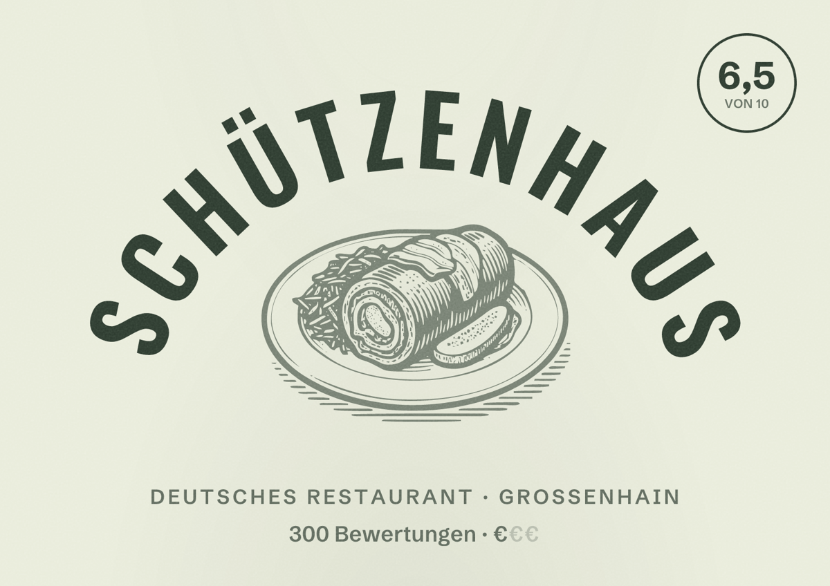 Illustriertes Poster von Schützenhaus, Deutsches Restaurant in Großenhain: Bewertung 6,5 von 10 aus 300 Bewertungen, Preisniveau €