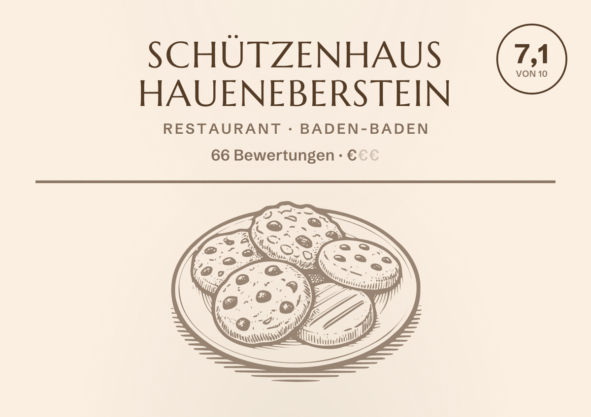 Illustriertes Poster von Schützenhaus Haueneberstein, Restaurant in Baden-Baden: Bewertung 7,1 von 10 aus 66 Bewertungen, Preisniveau €