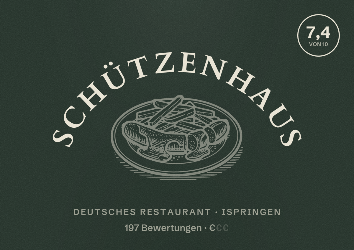 Illustriertes Poster von Schützenhaus, Deutsches Restaurant in Ispringen: Bewertung 7,4 von 10 aus 197 Bewertungen, Preisniveau €