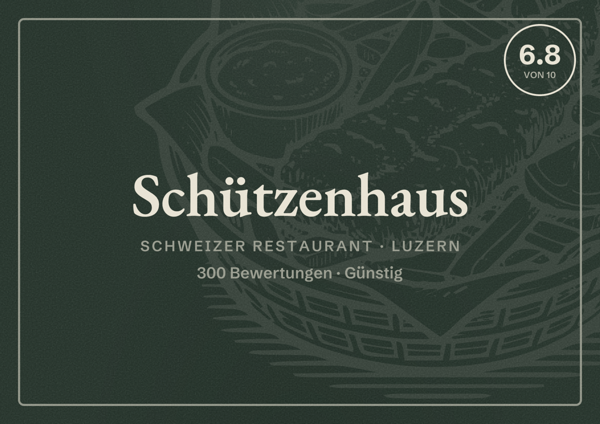 Illustriertes Poster von Schützenhaus, Schweizer Restaurant in Luzern: Bewertung 6.8 von 10 aus 300 Bewertungen, Preisniveau Günstig