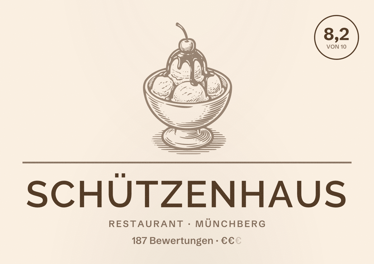 Illustriertes Poster von Schützenhaus, Restaurant in Münchberg: Bewertung 8,2 von 10 aus 187 Bewertungen, Preisniveau €€
