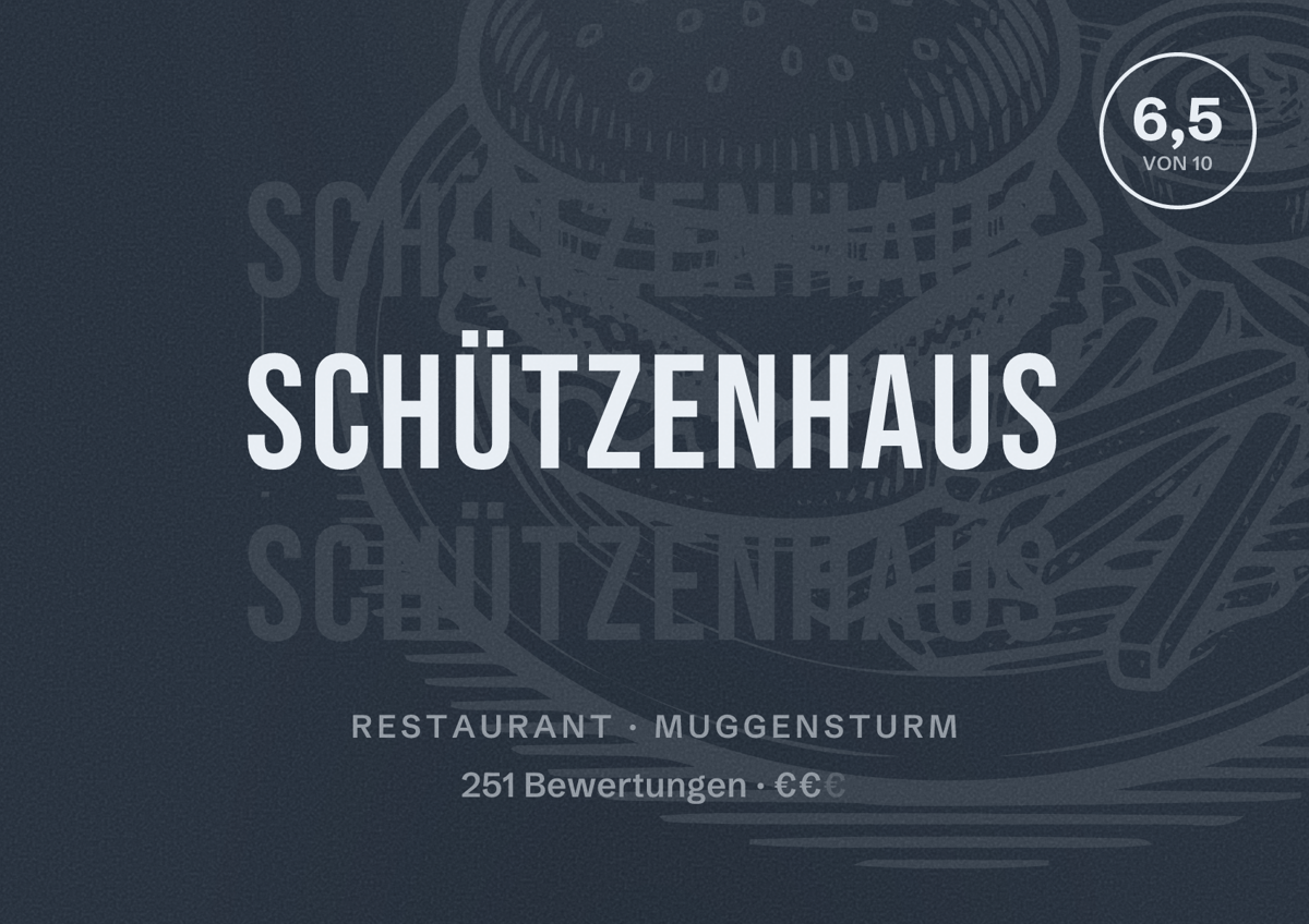 Illustriertes Poster von Schützenhaus, Restaurant in Muggensturm: Bewertung 6,5 von 10 aus 251 Bewertungen, Preisniveau €€