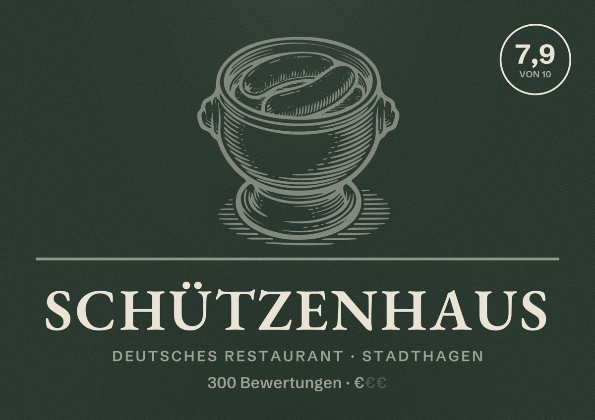 Illustriertes Poster von Schützenhaus, Deutsches Restaurant in Stadthagen: Bewertung 7,9 von 10 aus 300 Bewertungen, Preisniveau €