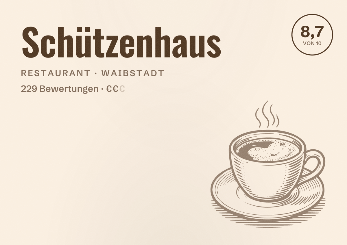 Illustriertes Poster von Schützenhaus, Restaurant in Waibstadt: Bewertung 8,7 von 10 aus 229 Bewertungen, Preisniveau €€