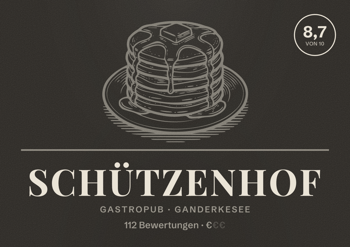 Illustriertes Poster von Schützenhof, Gastropub in Ganderkesee: Bewertung 8,7 von 10 aus 112 Bewertungen, Preisniveau €