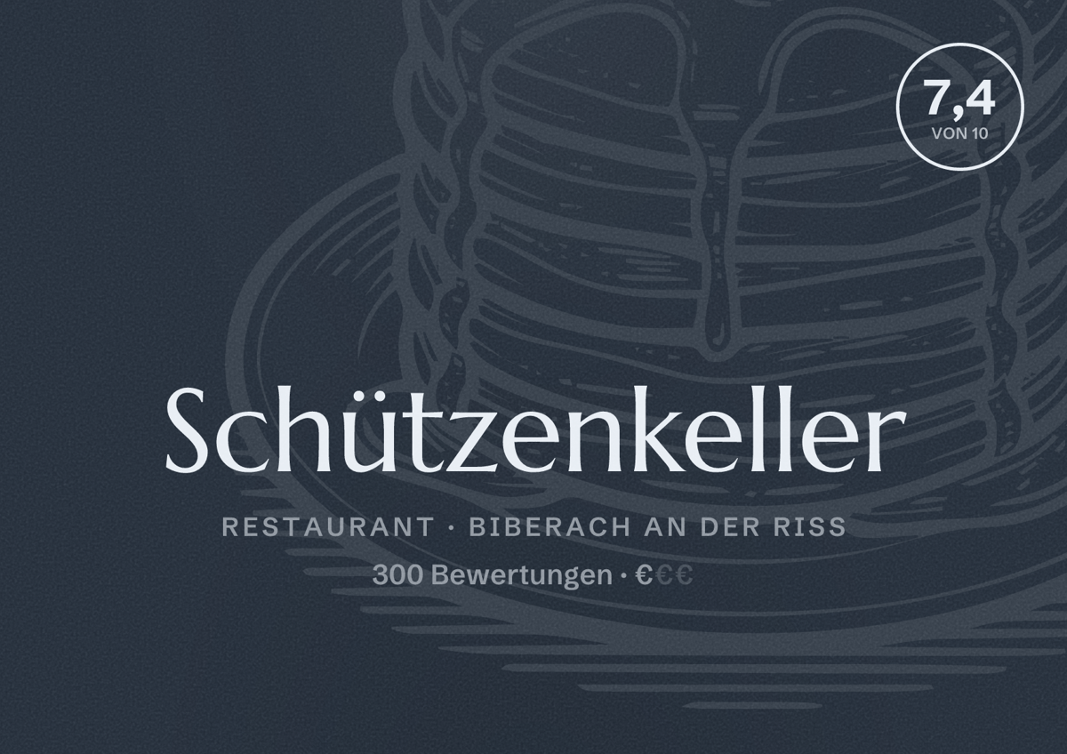 Illustriertes Poster von Schützenkeller, Restaurant in Biberach an der Riß: Bewertung 7,4 von 10 aus 300 Bewertungen, Preisniveau €