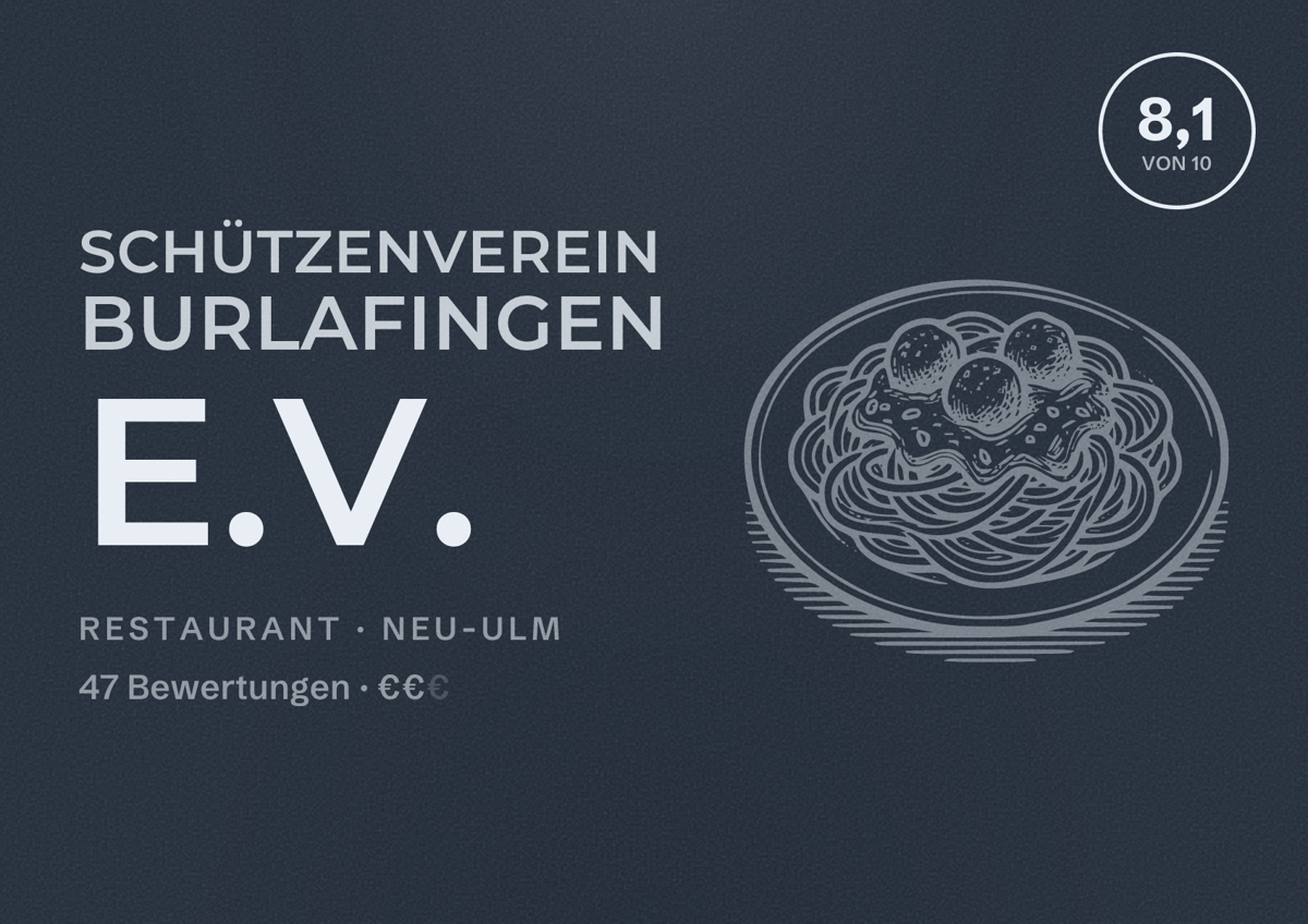 Illustriertes Poster von Schützenverein Burlafingen e.V., Restaurant in Neu-Ulm: Bewertung 8,1 von 10 aus 47 Bewertungen, Preisniveau €€