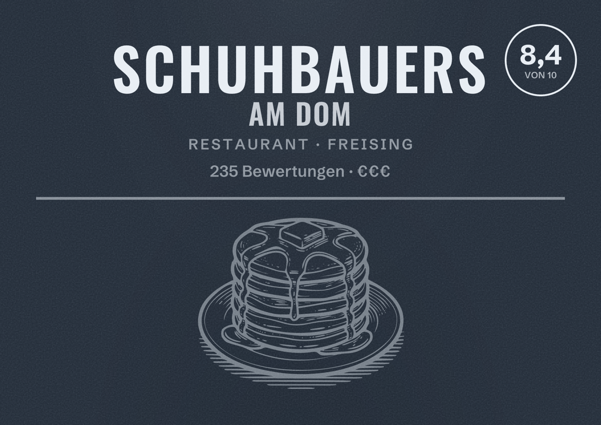 Illustriertes Poster von Schuhbauers am Dom, Restaurant in Freising: Bewertung 8,4 von 10 aus 235 Bewertungen, Preisniveau €€€