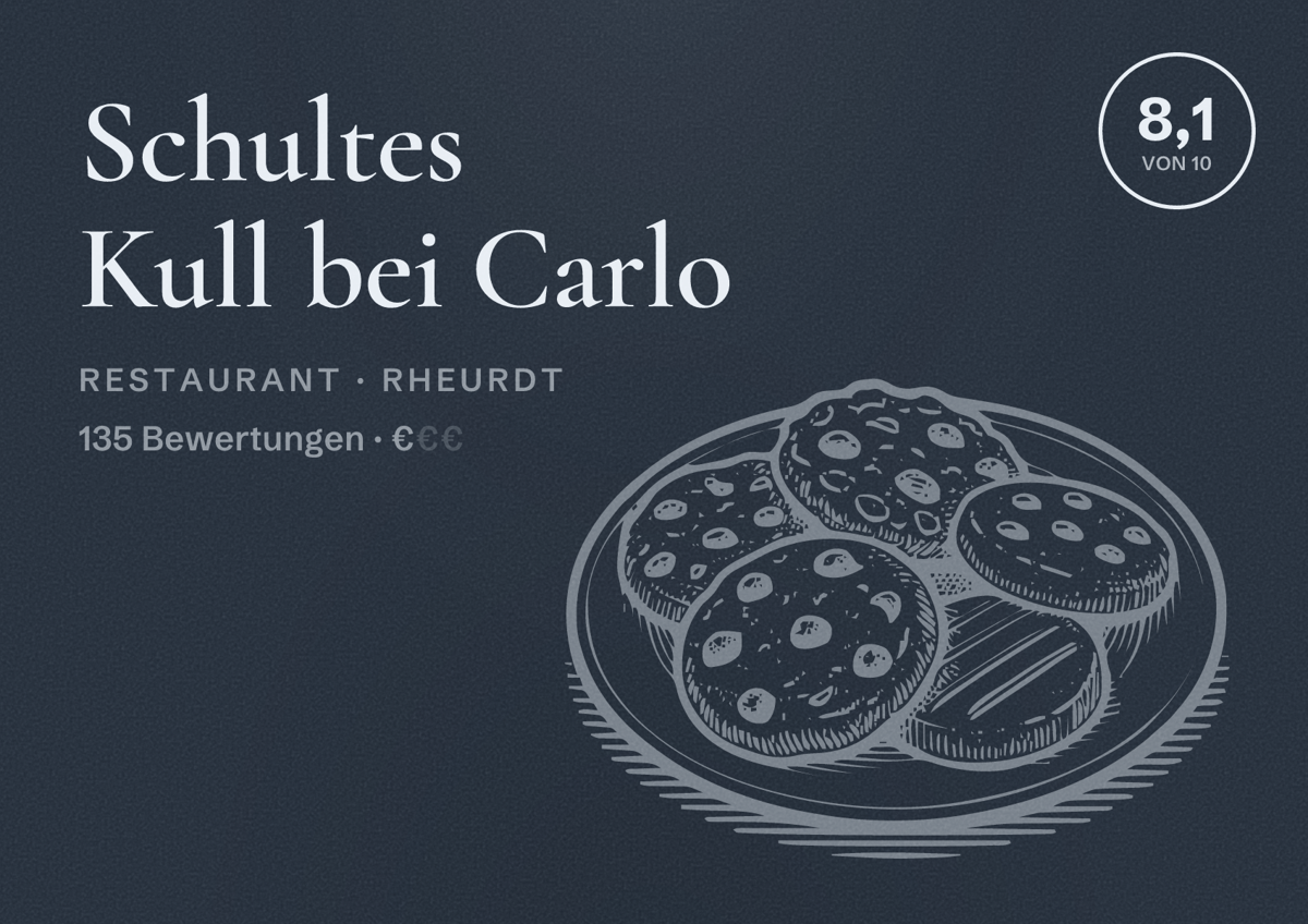 Illustriertes Poster von Schultes Kull bei Carlo, Restaurant in Rheurdt: Bewertung 8,1 von 10 aus 135 Bewertungen, Preisniveau €