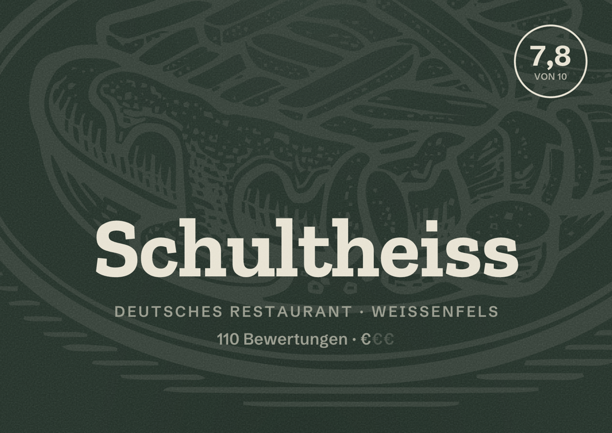 Illustriertes Poster von Schultheiss, Deutsches Restaurant in Weißenfels: Bewertung 7,8 von 10 aus 110 Bewertungen, Preisniveau €