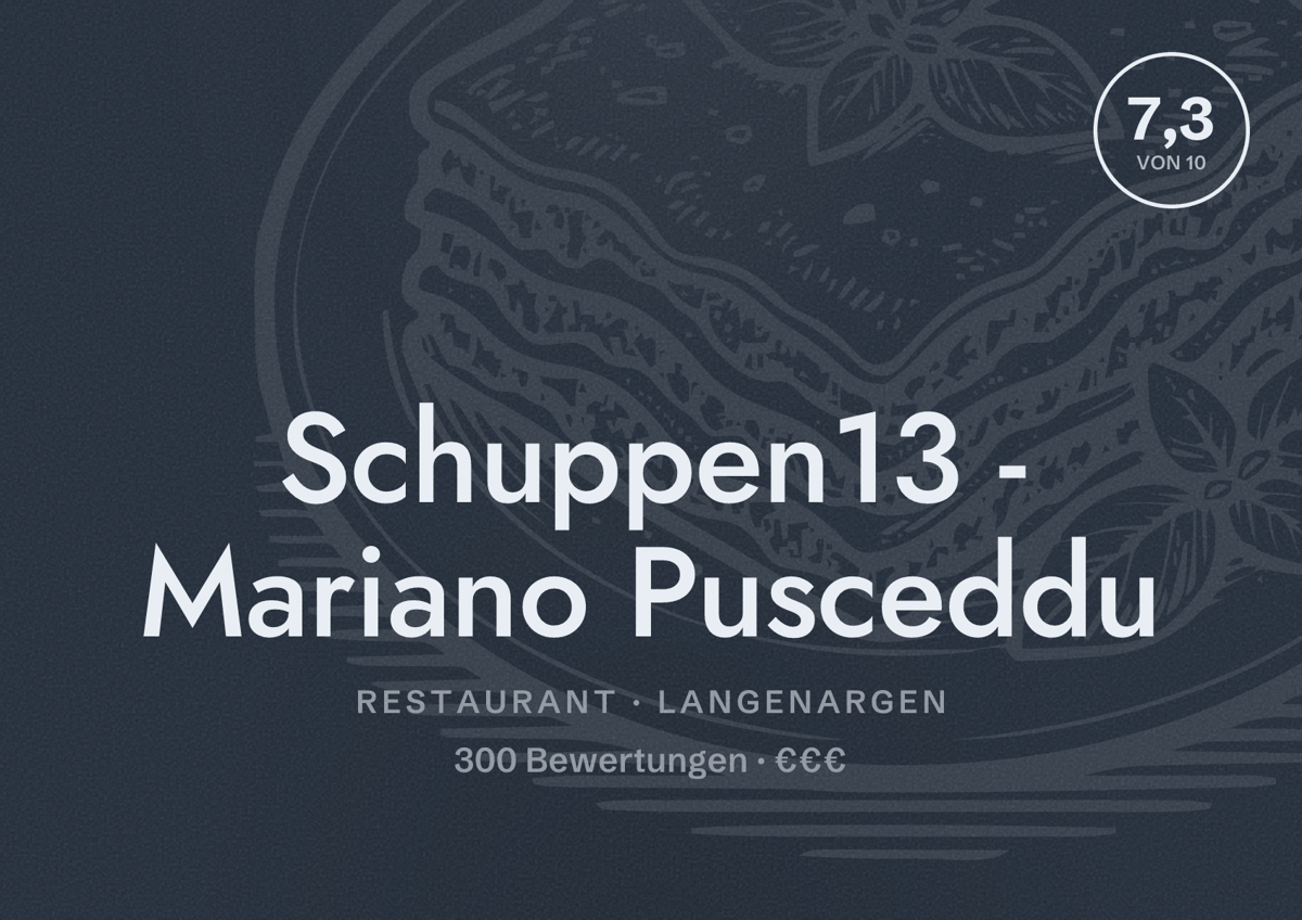 Illustriertes Poster von Schuppen13 - Mariano Pusceddu, Restaurant in Langenargen: Bewertung 7,3 von 10 aus 300 Bewertungen, Preisniveau €€€