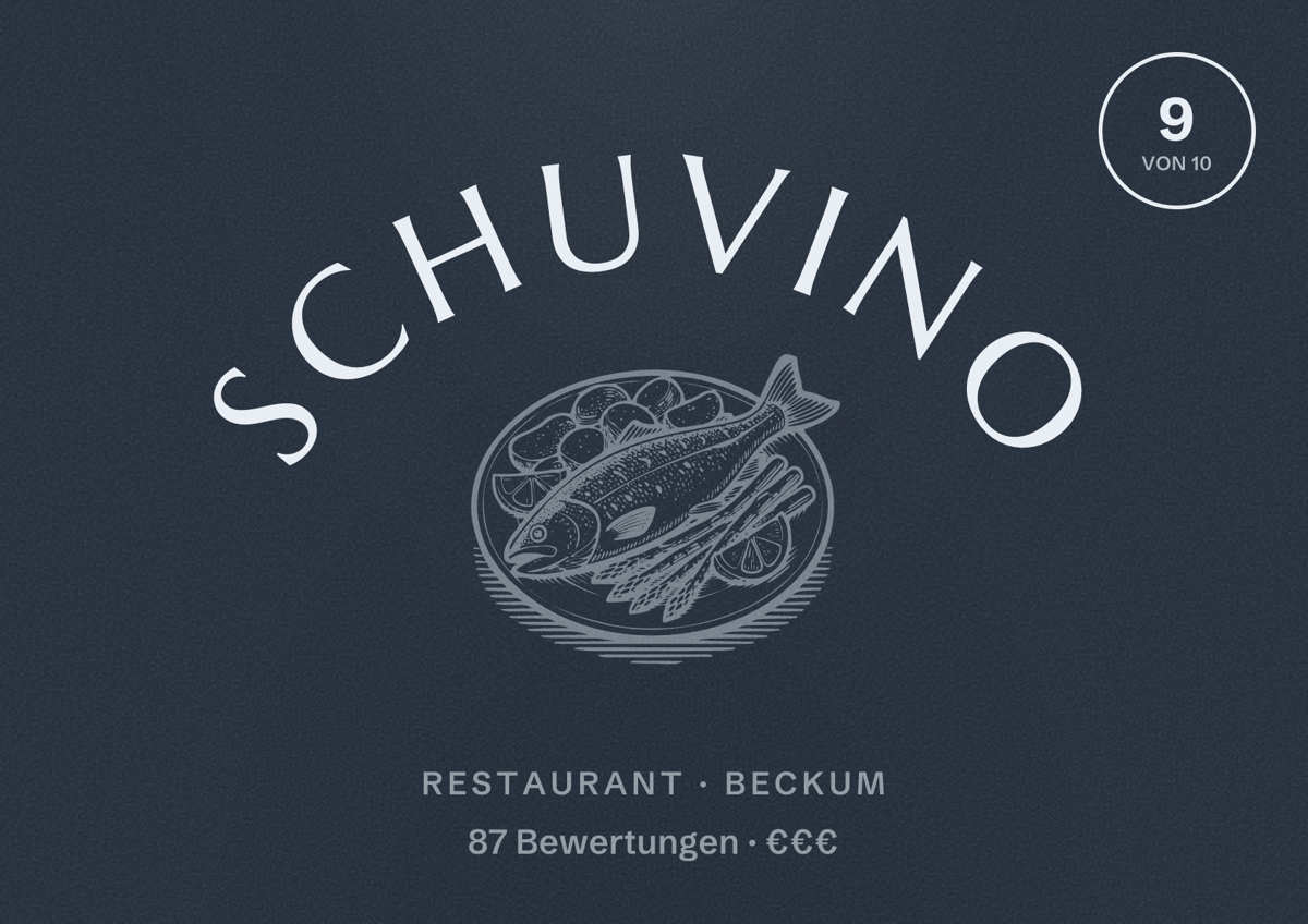 Illustriertes Poster von Schuvino, Restaurant in Beckum: Bewertung 9 von 10 aus 87 Bewertungen, Preisniveau €€€