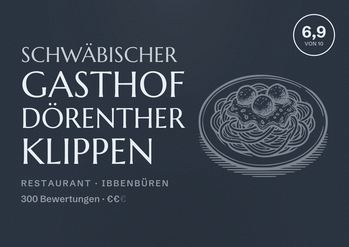 Illustriertes Poster von Schwäbischer Gasthof Dörenther Klippen, Restaurant in Ibbenbüren: Bewertung 6,9 von 10 aus 300 Bewertungen, Preisniveau €€