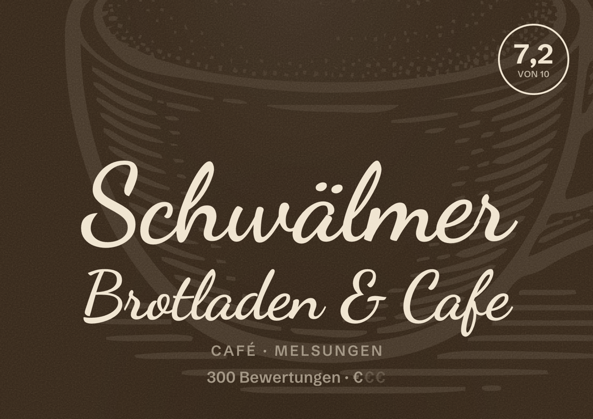 Illustriertes Poster von Schwälmer Brotladen & Cafe, Café in Melsungen: Bewertung 7,2 von 10 aus 300 Bewertungen, Preisniveau €