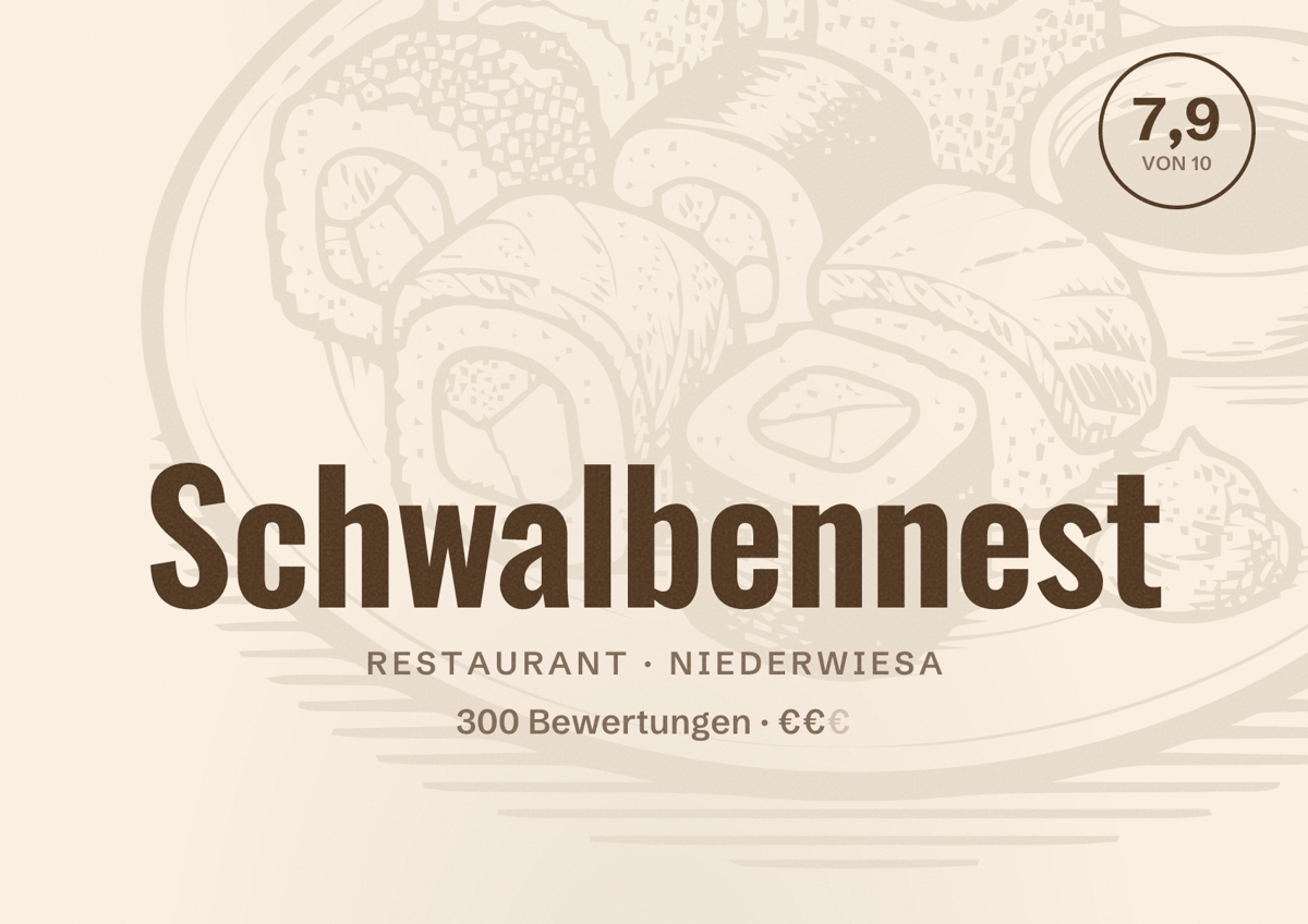 Illustriertes Poster von Schwalbennest, Restaurant in Niederwiesa: Bewertung 7,9 von 10 aus 300 Bewertungen, Preisniveau €€