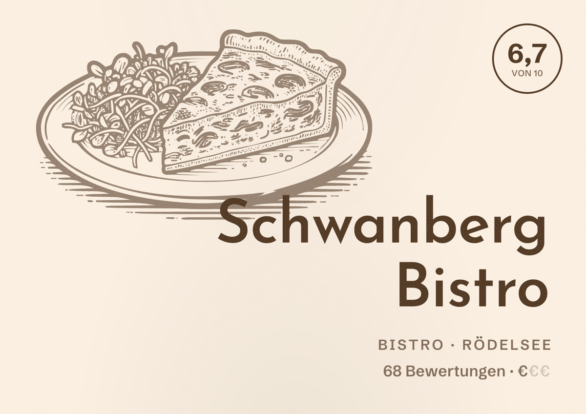 Illustriertes Poster von Schwanberg Bistro, Bistro in Rödelsee: Bewertung 6,7 von 10 aus 68 Bewertungen, Preisniveau €