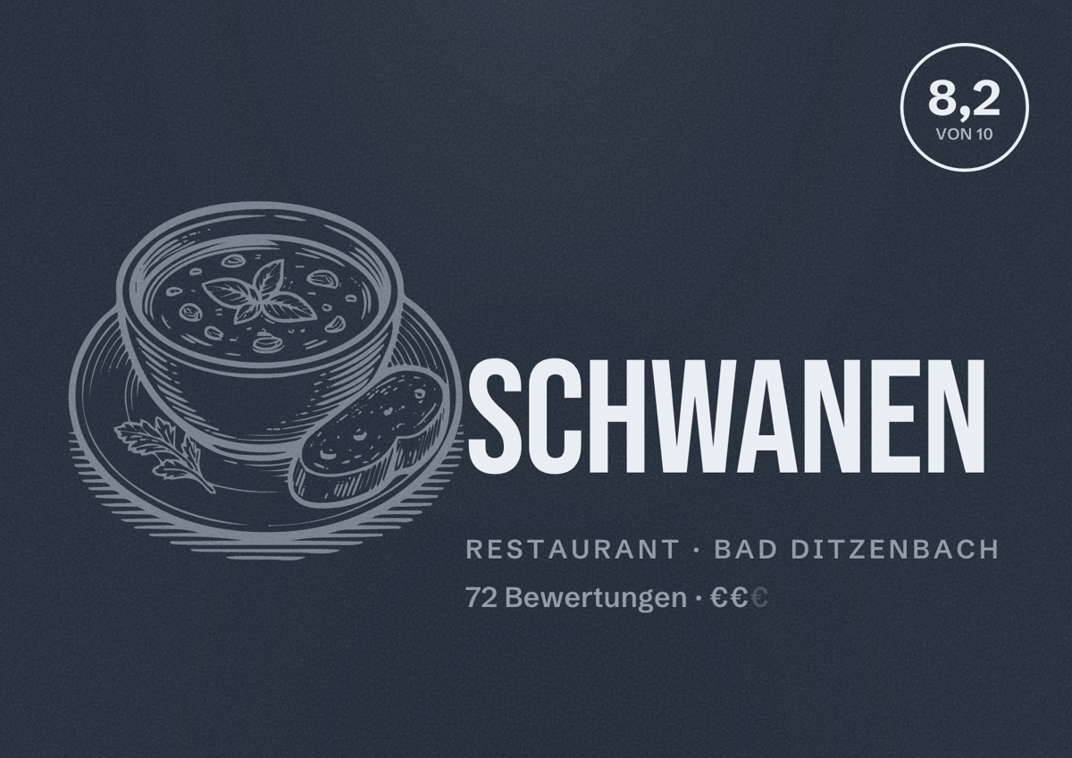 Illustriertes Poster von Schwanen, Restaurant in Bad Ditzenbach: Bewertung 8,2 von 10 aus 72 Bewertungen, Preisniveau €€