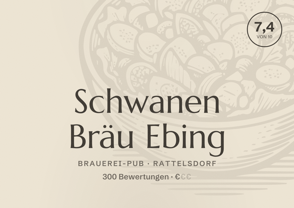 Illustriertes Poster von Schwanen Bräu Ebing, Brauerei-Pub in Rattelsdorf: Bewertung 7,4 von 10 aus 300 Bewertungen, Preisniveau €