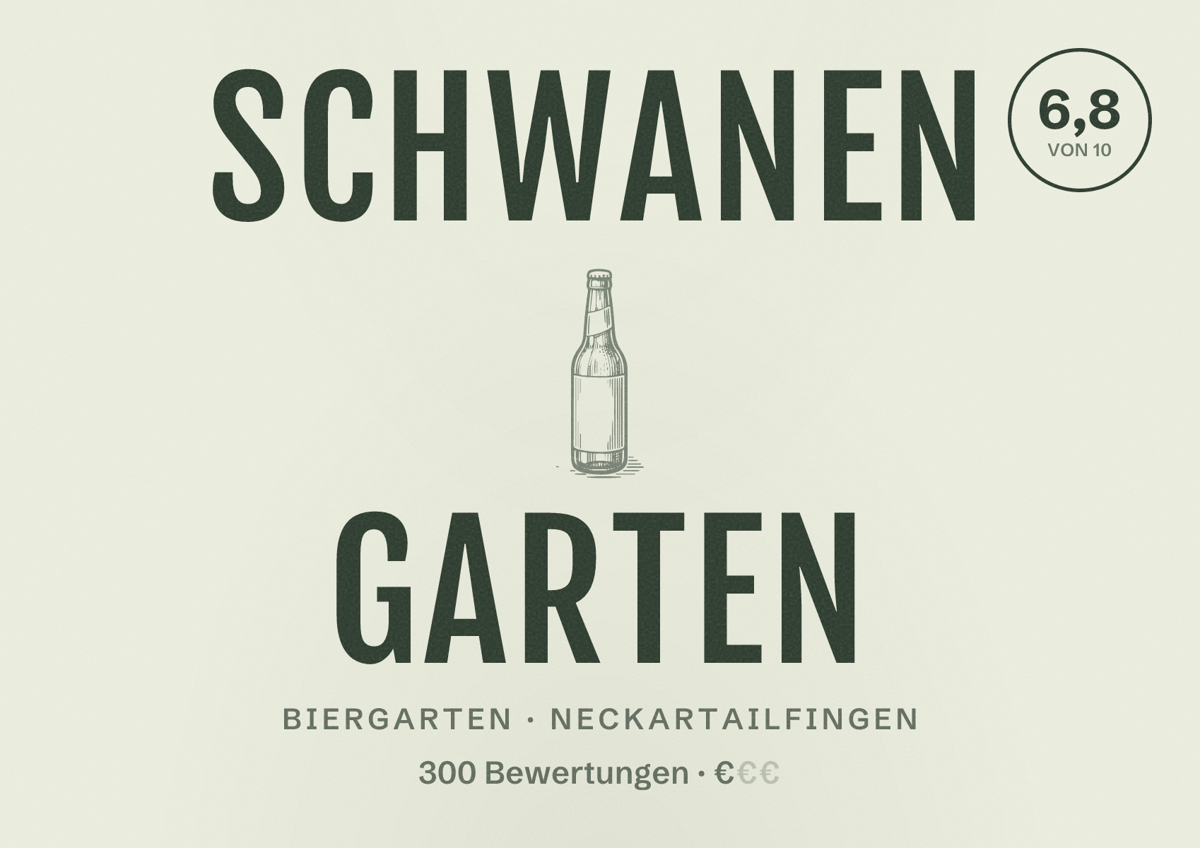 Illustriertes Poster von Schwanen Garten, Biergarten in Neckartailfingen: Bewertung 6,8 von 10 aus 300 Bewertungen, Preisniveau €