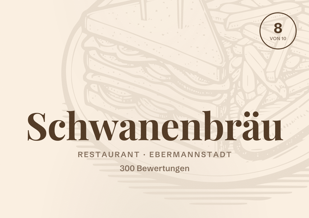 Illustriertes Poster von Schwanenbräu, Restaurant in Ebermannstadt: Bewertung 8 von 10 aus 300 Bewertungen