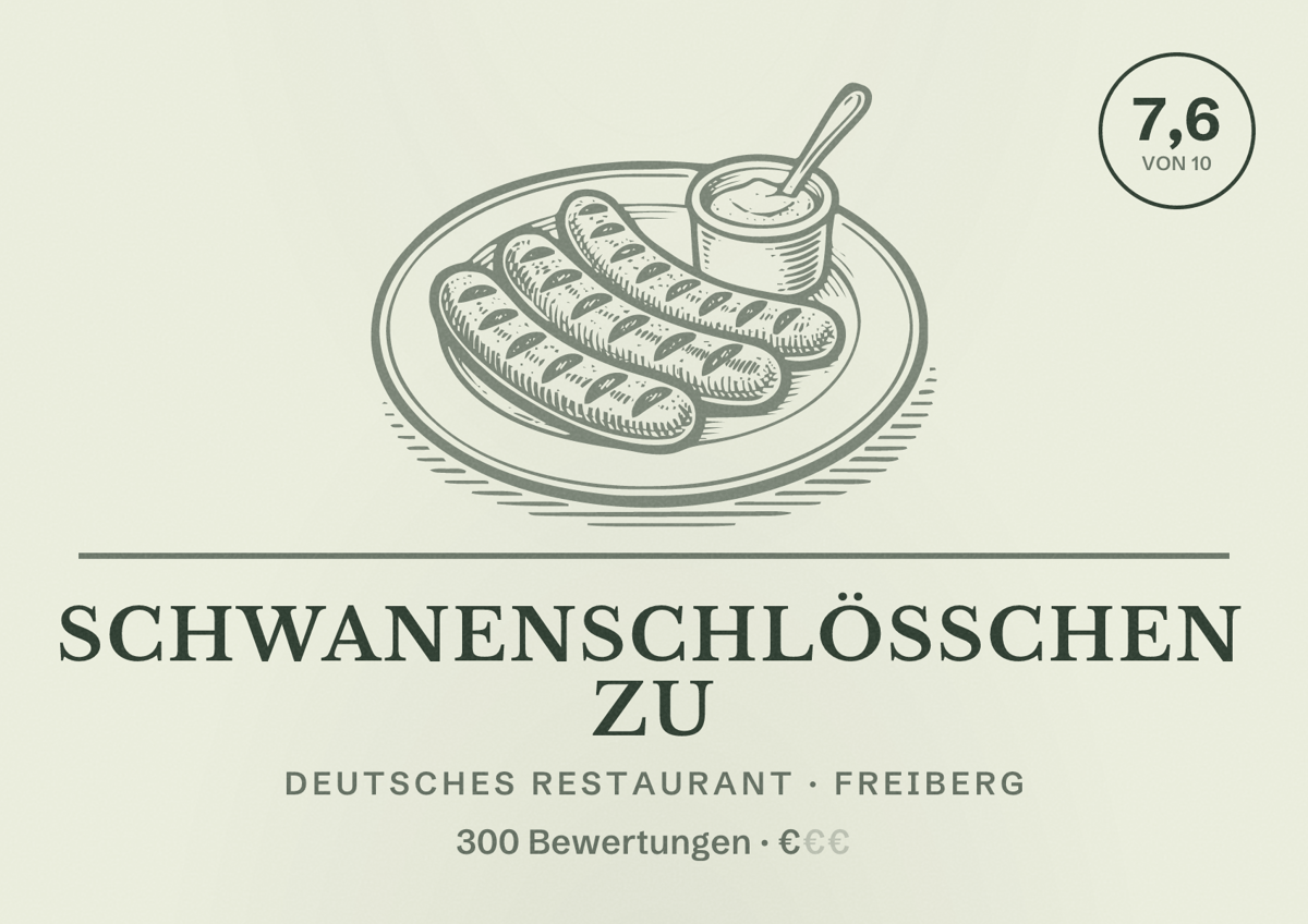 Illustriertes Poster von Schwanenschlößchen zu, Deutsches Restaurant in Freiberg: Bewertung 7,6 von 10 aus 300 Bewertungen, Preisniveau €