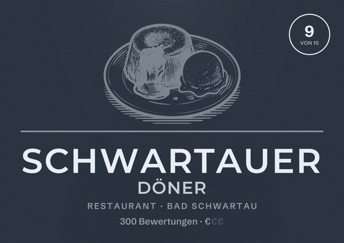 Illustriertes Poster von Schwartauer Döner, Restaurant in Bad Schwartau: Bewertung 9 von 10 aus 300 Bewertungen, Preisniveau €