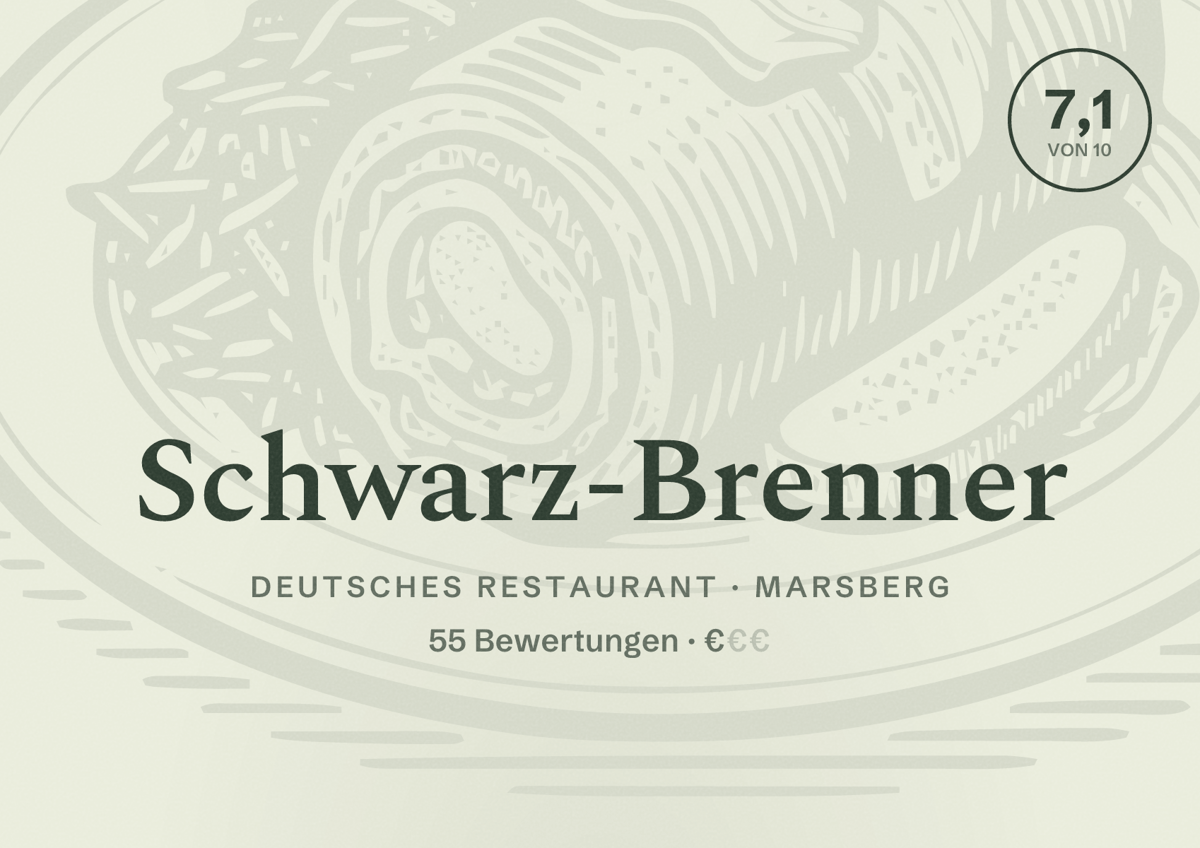 Illustriertes Poster von Schwarz-Brenner, Deutsches Restaurant in Marsberg: Bewertung 7,1 von 10 aus 55 Bewertungen, Preisniveau €